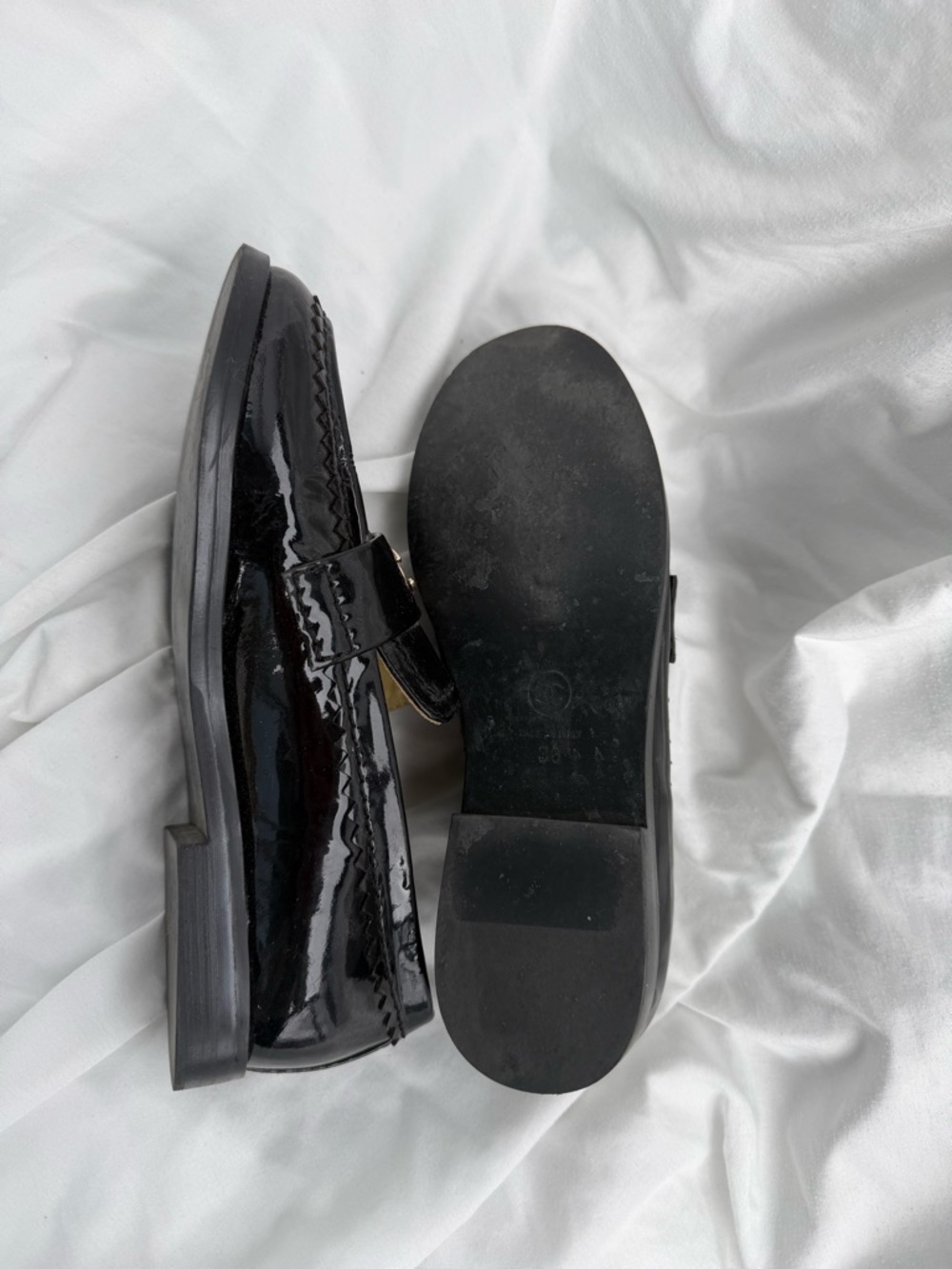 CHANEL Black Patent Leather Loafers with Gold CC Hardware - Picture 4 of 5